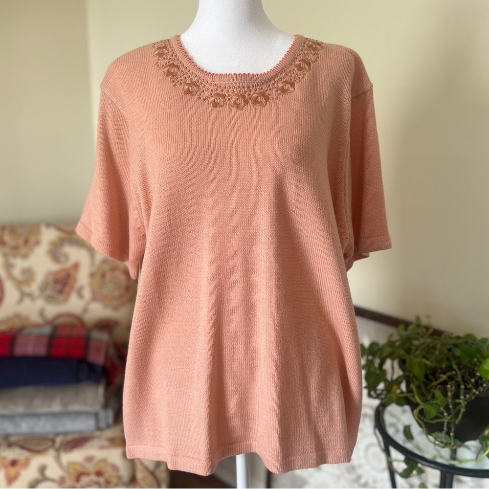 Vintage Haband! Knit Short Sleeve Sweater in Peach Size M 🧡